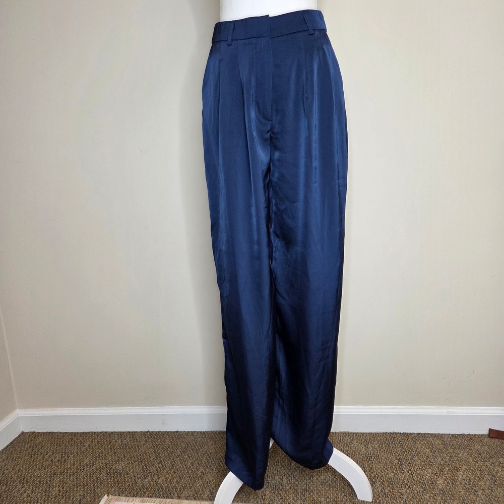 Women's Navy Satin Wide-Leg Trousers